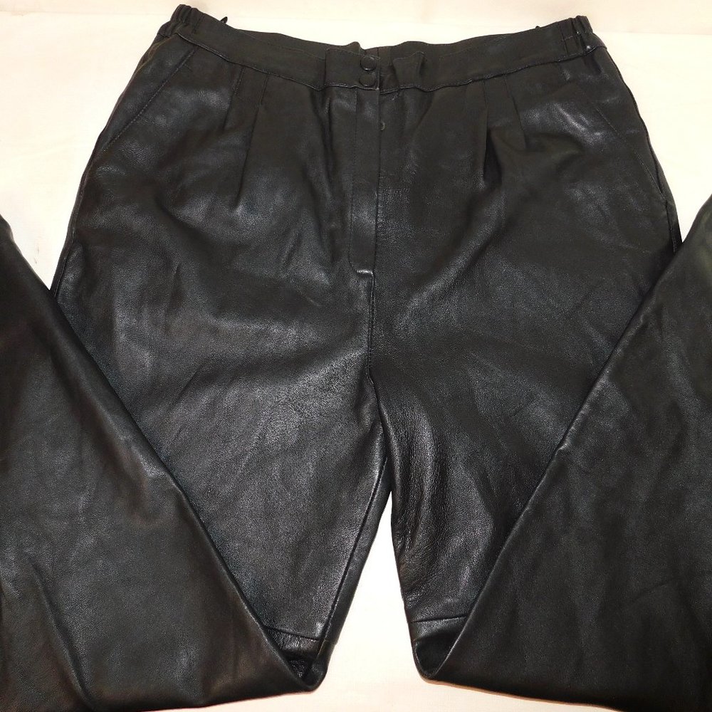 Raw Basix Black 100% Leather Pants High Rise Biker Moto 36" Waist Vintage